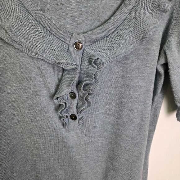 Banana Republic Knit Top Ruffle Button Scoop Neck Gray Pima Cotton Wool Small - Picture 5 of 8